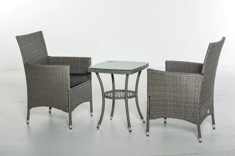 Set de mobilier de balcon Outsunny pentru 2 persoane, Set de scaune din ratan, Set de mobilier de grădină Polyrattan, Gri închis