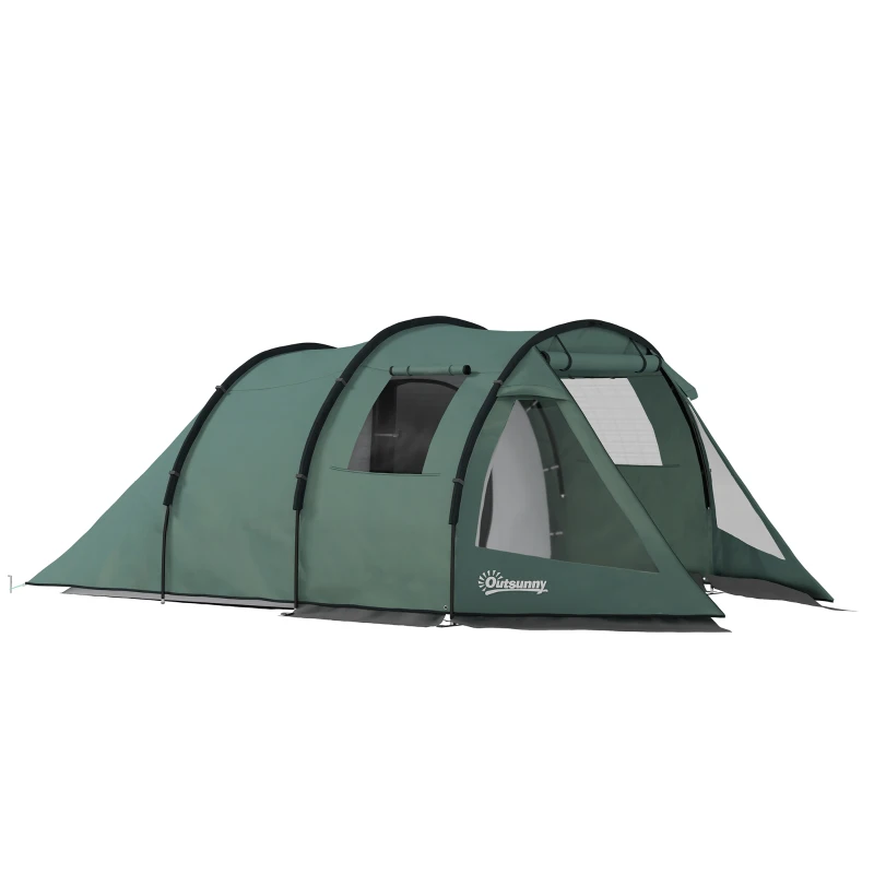 Outsunny Cort de camping pentru 3-4 persoane, două camere interioare, fereastră de plasă, verde, 4,75 x 2,64 x 1,72 m