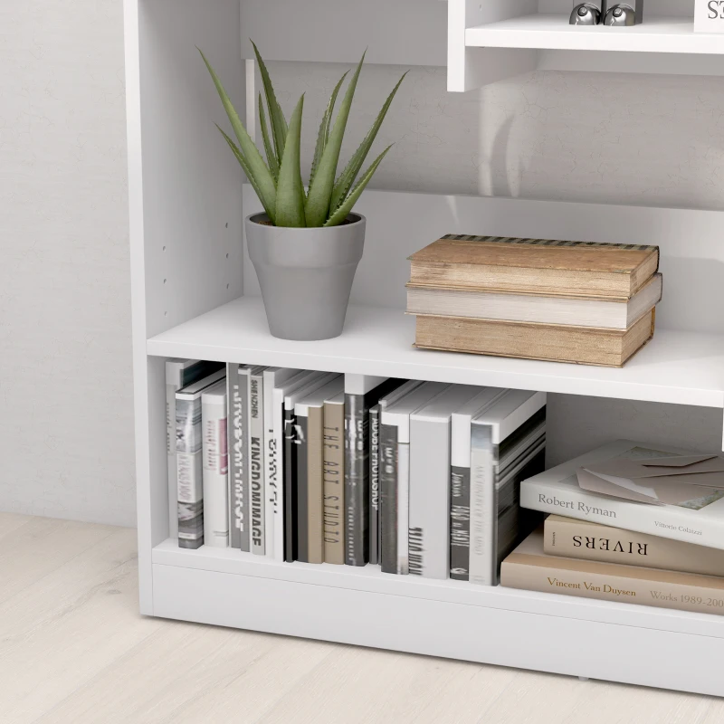 HOMCOM Bibliotecă etajeră Mobilier de Depozitare dim. 90L x 24l x 91H cm 4 Niveluri 3 Panouri din Spate Plăci din Particule Alb
