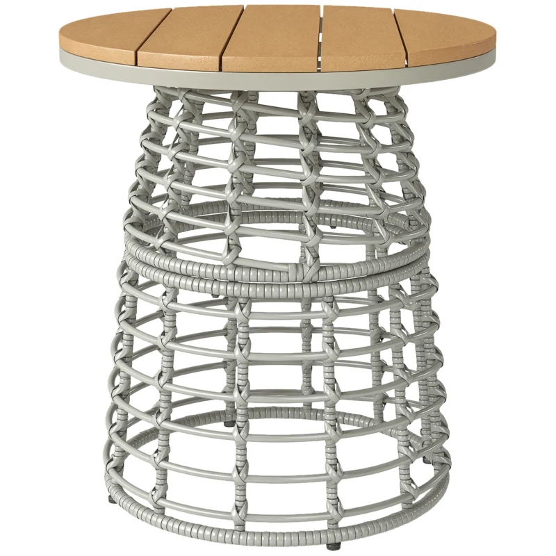 Outsunny Masă de cafea de grădină, Masă rotundă în răchită de aspect rotință și placă compozită Ø45 x 50 cm gri