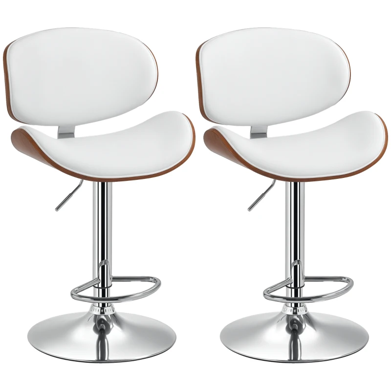 HOMCOM Set de 2 scaune de bar taburet înălțime reglabilă cu înveliș sintetic 53 x 52 x 92-112 cm alb