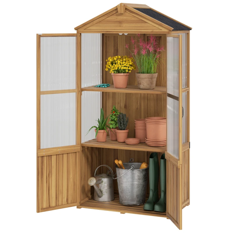 Outsunny Abri de jardin en bois, cabana de gradina cu panouri in acrilic rafturi detașabile x 55 x 178 cm, natural
