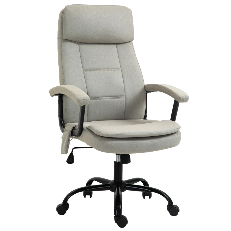 Vinsetto Scaun de birou cu funcție de masaj, scaun de gaming reglabil în înălțime cu funcție de masaj, scaun ergonomic de birou, scaun de masaj pentru coloana lombară cu senzație de in/out, Bej 63 x 70 x 112-121 cm
