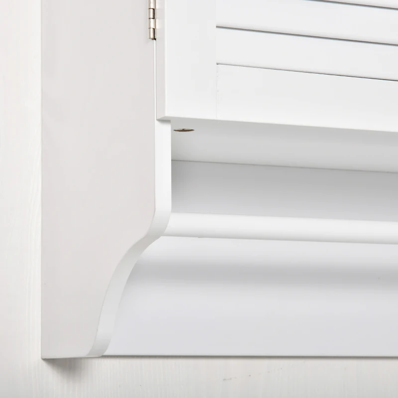 Șifonier de Perete pentru Baie kleankin, Dulap cu 2 Uși jaluzele și raft, Suport pentru Prosoape, Lemn Alb