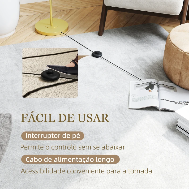 HOMCOM Candeeiro de Pé Moderno Lâmpada E27 Máx. 40W com Ecrã de Linho e Interruptor de Pé 64x38x163,5 cm Branco e Dourado