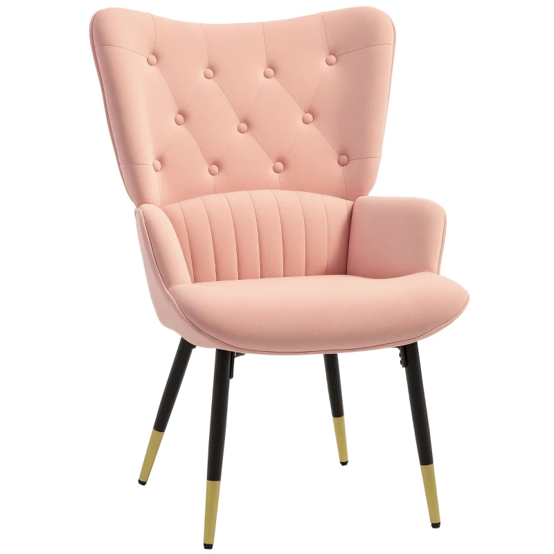 HOMCOM Fotoliu de Living Fotoliu Individual Tapitat in Catifea cu Spatar Inalt Stil Modern 68x72x103 cm Rosa