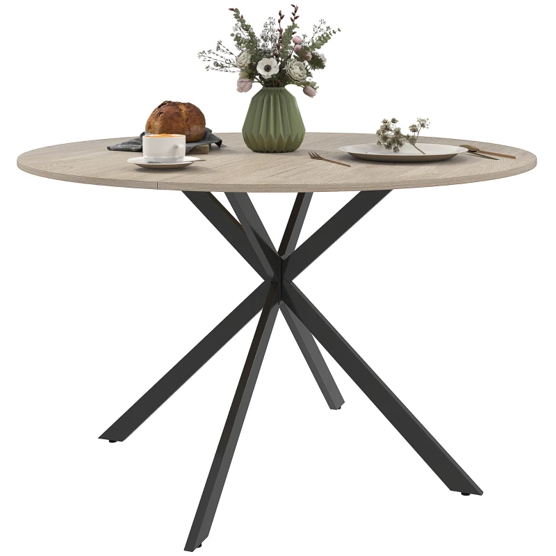 HOMCOM Masă de Dining Rotundă pentru 4 Persoane cu Structură de Oțel Ø120x75 cm Maro Închis