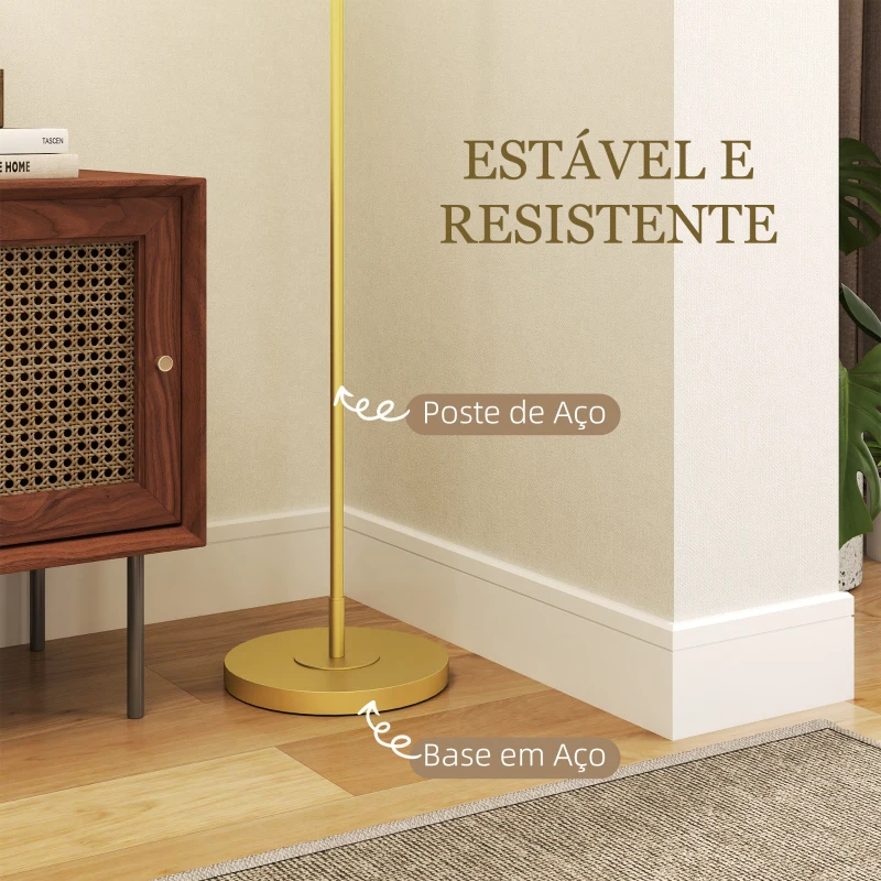 HOMCOM Candeeiro de Pé Moderno Lâmpada E27 Máx. 40W com Ecrã de Linho e Interruptor de Pé 64x38x163,5 cm Branco e Dourado