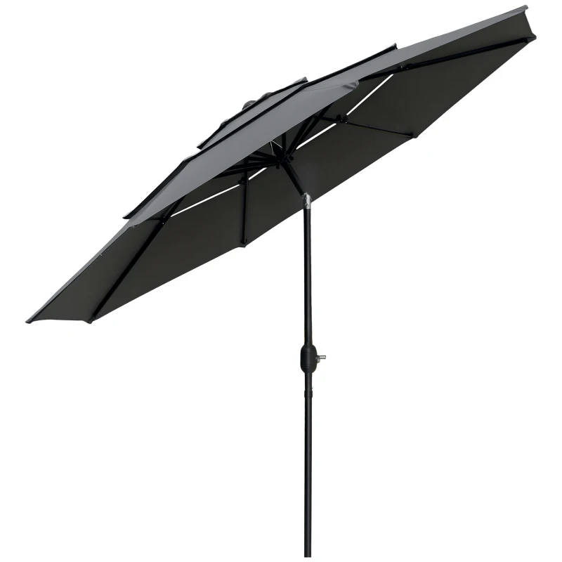 Outsunny Umbrelă de grădină exterioară umbrelă inclinabilă Ø 2,85 x 2,5 m cu manivelă, 2 deschideri, pânză 180 g/m², anti-UV, gri