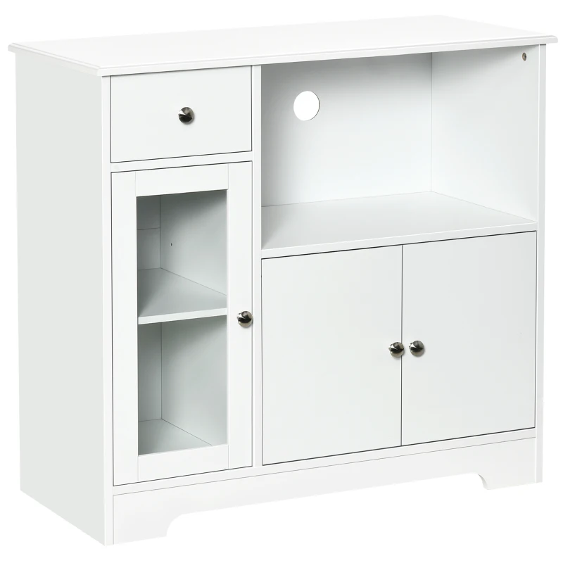 HOMCOM Dulap pentru cuptor cu microunde, bufet bucătărie, dulap de depozitare, pentru bucătărie, sală de mese 90 x 40 x 82 cm sticlă securizată și lemn, alb