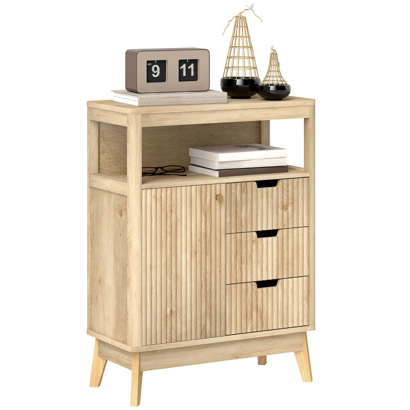 HOMCOM Bufet salon mobilier de depozitare cu dulap cu uși, raft reglabil și raft deschis, 60x30x81cm, lemn natural