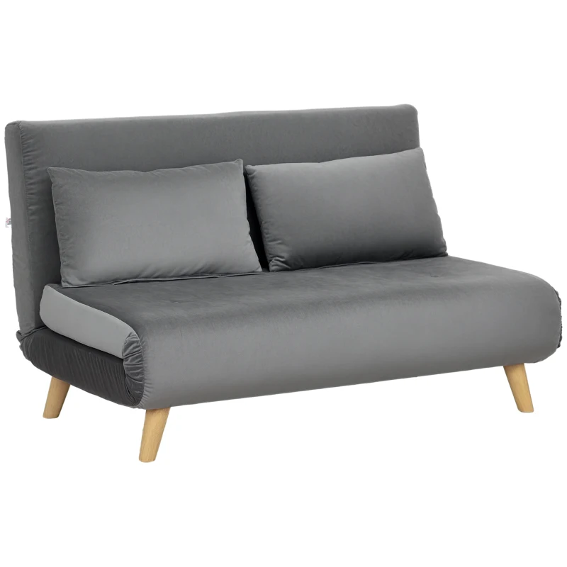 HOMCOM Canapea cu funcție de dormit Canapea de relaxare Sofa Canapea, inclusiv 2 perne, aspect de catifea, 130 x 78 x 79 cm, Gri