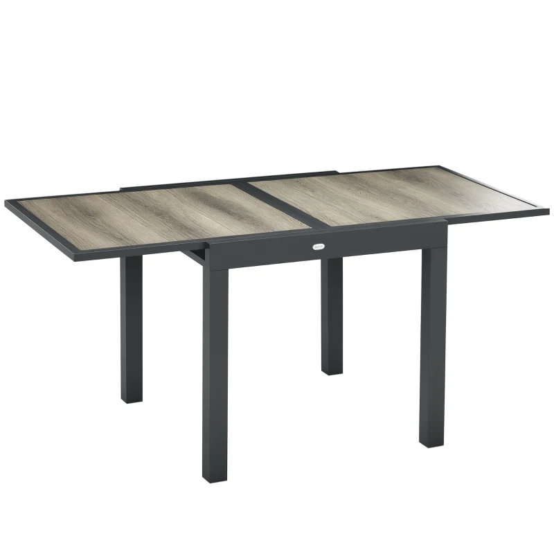Outsunny Masa de Grădină, extensibilă, ușor de întreținut, cadru de aluminiu, aspect de lemn, 160 x 80 x 75 cm