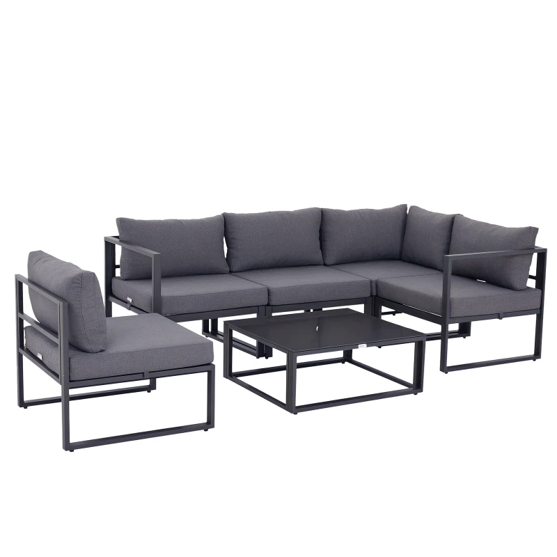 Outsunny set mobilier grădină 6 piese, canapele, colțar, masă auxiliară, aluminiu poliester, gri