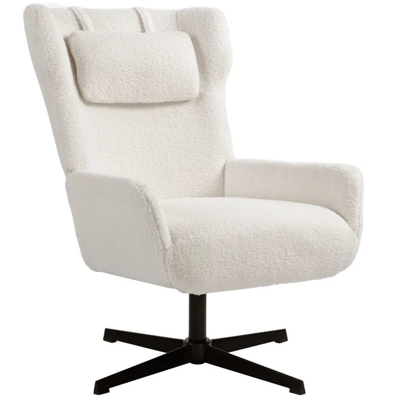 HOMCOM Fauteuil d'appoint, Fauteuil rembourré avec revêtement en sherpa-fleece, pied pivotant, cadre en métal, crème
