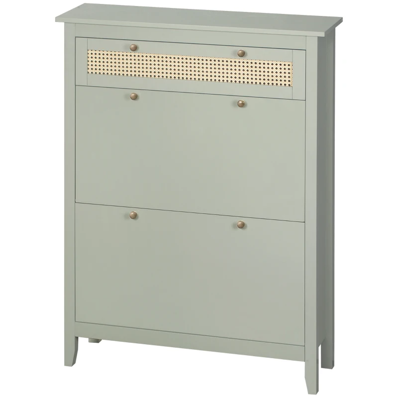 HOMCOM Dulap pentru pantofi în stil boem chic, cu aspect de răchită, verde apă