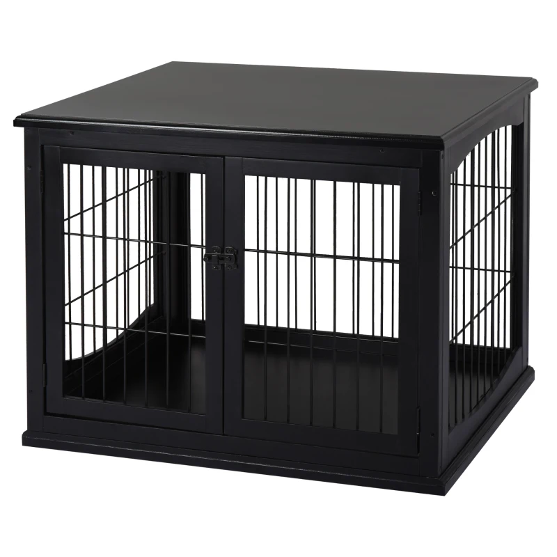 PawHut Cușcă pentru câine animale cușcă din MDF clasa E1 3 uși cu siguranță max. 30 Kg dim. 81L x 58l x 66Î cm negru
