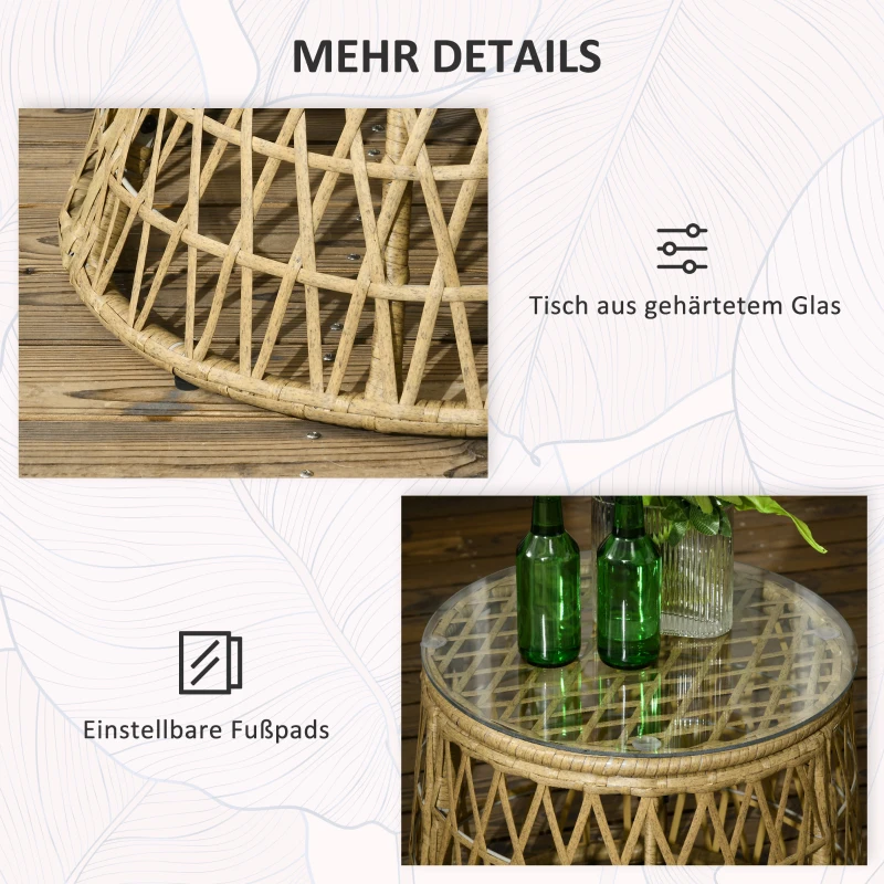 Outsunny Set de bistro pentru balcon, set de terasă, set rezistent la intemperii, perne detașabile, 85 cm x 70 cm x 82 cm, Natural + Maro deschis