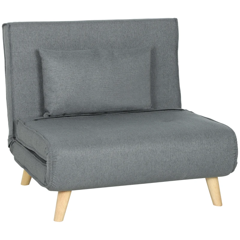 HOMCOM Poltrona 2 em 1 Sofá Cama Individual Dobrável com Encosto Ajustável e Almofada Carga 125 kg 90x78x79 cm Cinza