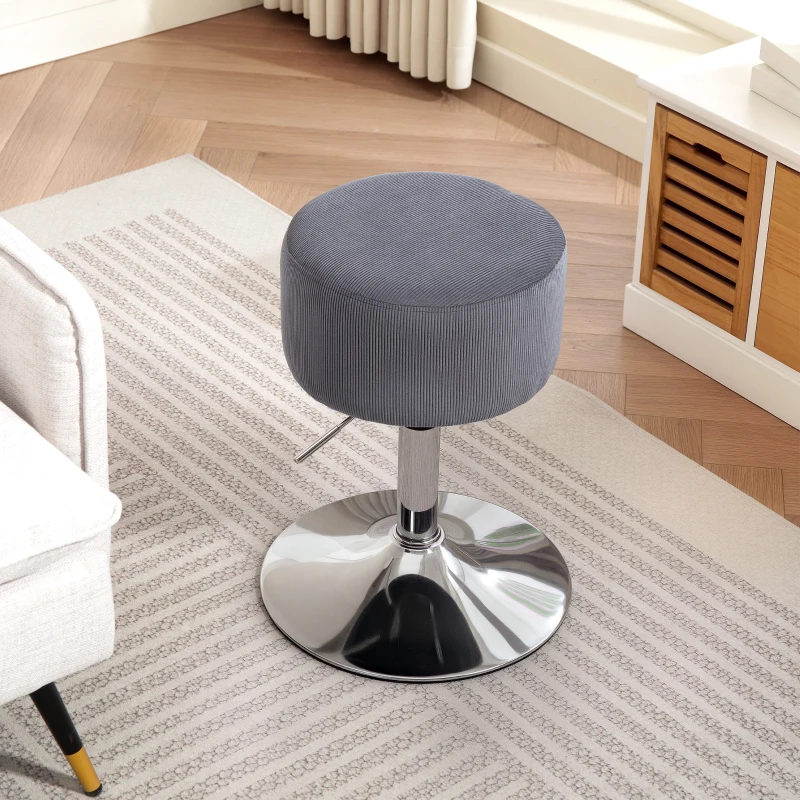 HOMCOM Taburet Înalt de Bucătărie Reglabil în Înălțime 52-66 cm Tapitat cu Catifea Rotativ 360° Gri