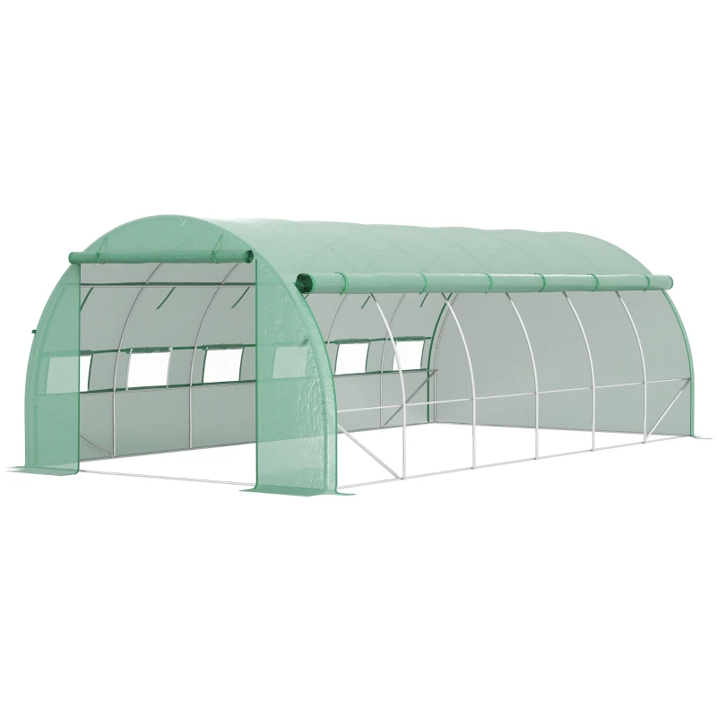 Outsunny Seră de grădină seră tunel 18 m² cu ușă, pereți laterali cu fermoar 12 ferestre oțel PE 4 x 3 x 2 m verde