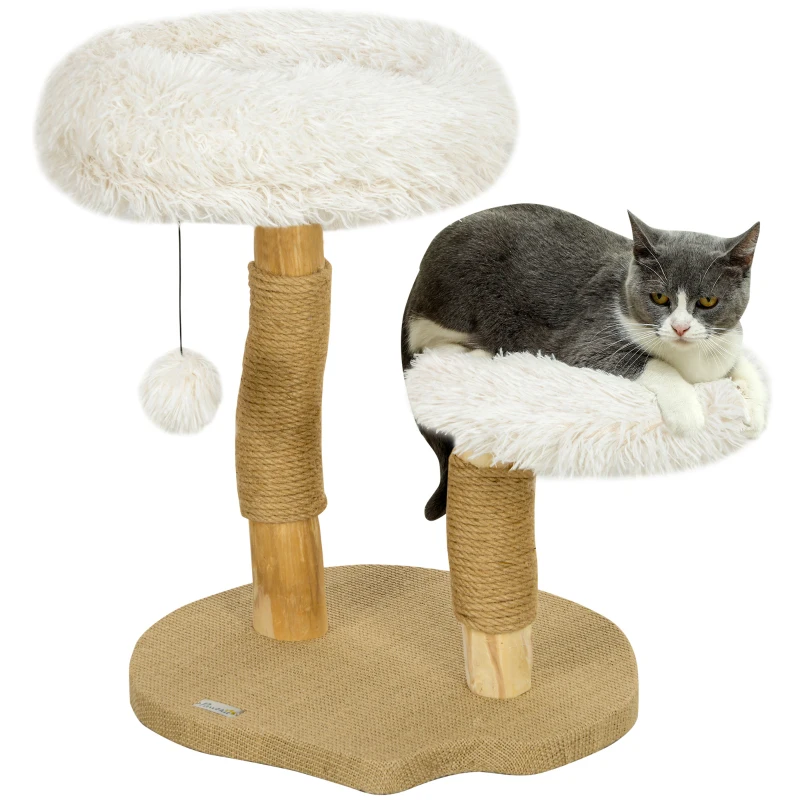 PawHut Turn pentru pisici, 61,5 cm, cu pat pentru pisici, turn pentru zgâriat, platformă de sărituri, minge de jucărie, pentru pisici de până la 5 kg, Alb