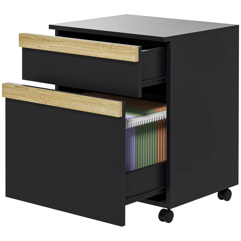 Vinsetto Caisson de birou cu roți și 2 sertare glisante trieur pentru dosare 48 x 40 x 59,5 cm negru
