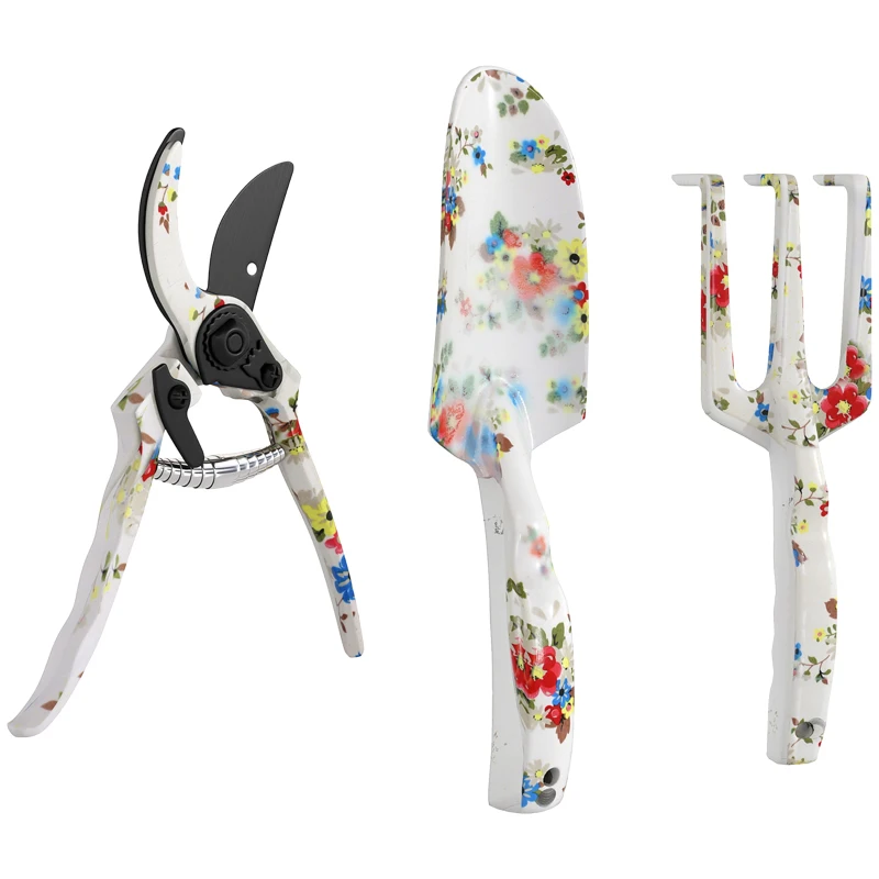 Outsunny Set de unelte de grădinărit 3 piese din aluminiu cu foarfecă, lopată de grădină, greblă manuală, ideal pentru tăiere