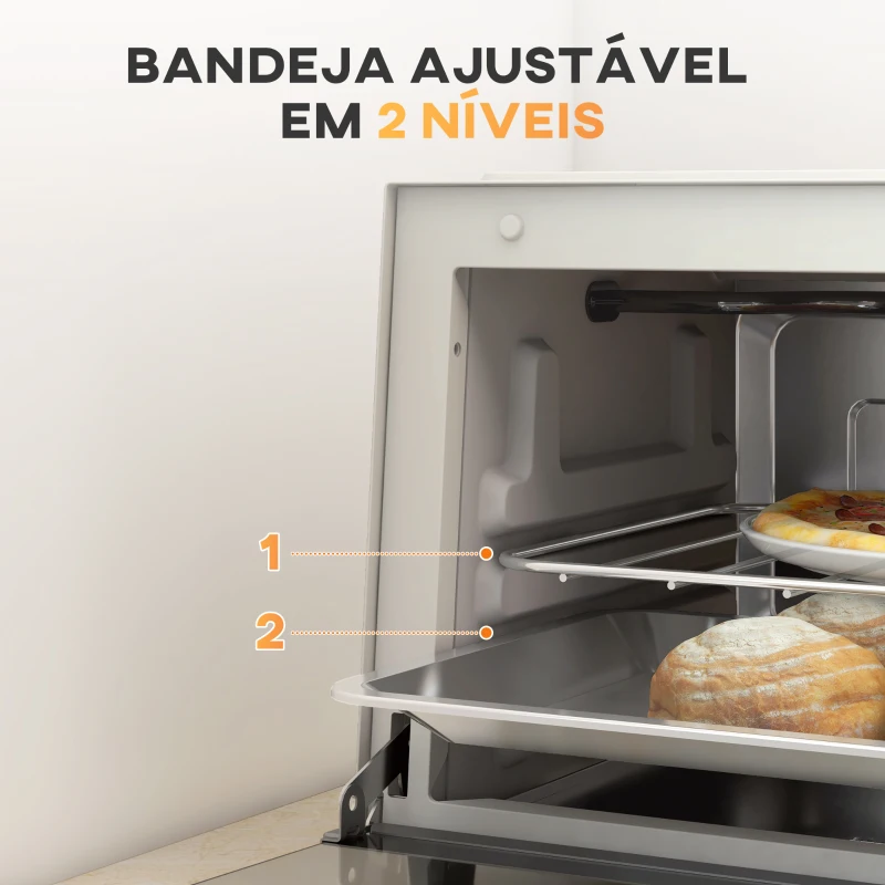 HOMCOM Mini Forno Elétrico 9L com Temperatura Ajustável até 230°C Temporizador 60 min e Bandeja para Assar 35x24,6x20 cm Creme