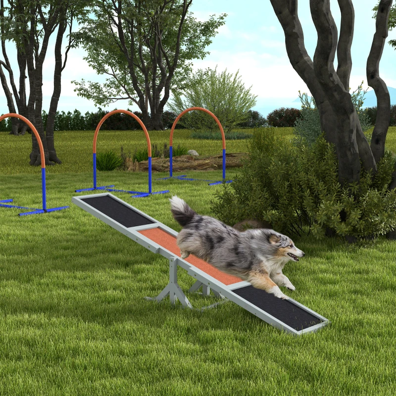 PawHut Agility sport pentru câini balansoar echipament antrenament câine lemn brad prelucrat fetru bituminat antiderapant gri negru