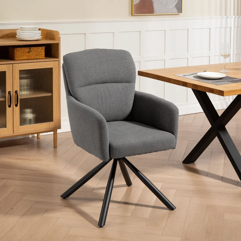 HOMCOM Scaun de dining capitonat, scaun de bucatarie cu perne groase, brate, picioare metalice, Gri