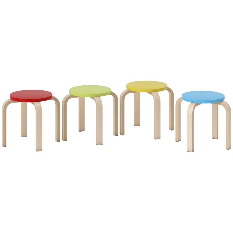 HOMCOM 4 Scaune de Bucătărie Empilabile cu tampoane de picior din fetru, Lemn stratificat de mesteacăn, lăcuit, Multicolor