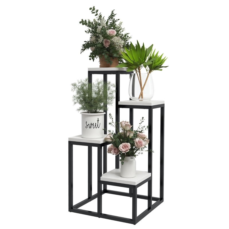 Outsunny Raft pentru plante din metal și lemn, 4 nivele de înălțimi diferite, stil industrial, 34 x 34 x 66 cm