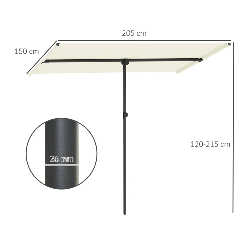 Outsunny Umbrelă de soare 180 de grade rotativă, înălțime reglabilă, umbrelă de grădină cu stâlp de aluminiu 150x205 cm Bej
