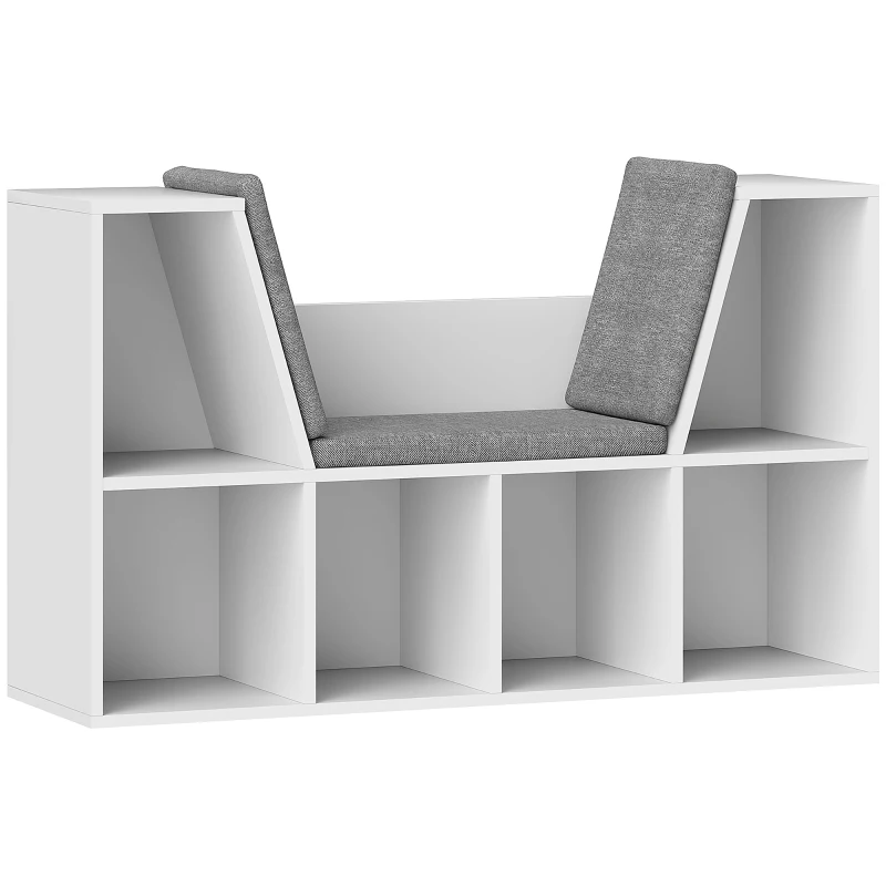 HOMCOM Bibliotecă cu loc de șezut, 6 rafturi, căptușit, 105 x 30 x 63 cm, alb