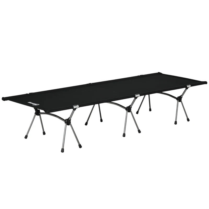 Outsunny Pat pliant de camping, înălțime reglabilă, capacitate 150 kg, 190 x 65 x 38 cm, cu geantă de transport, negru