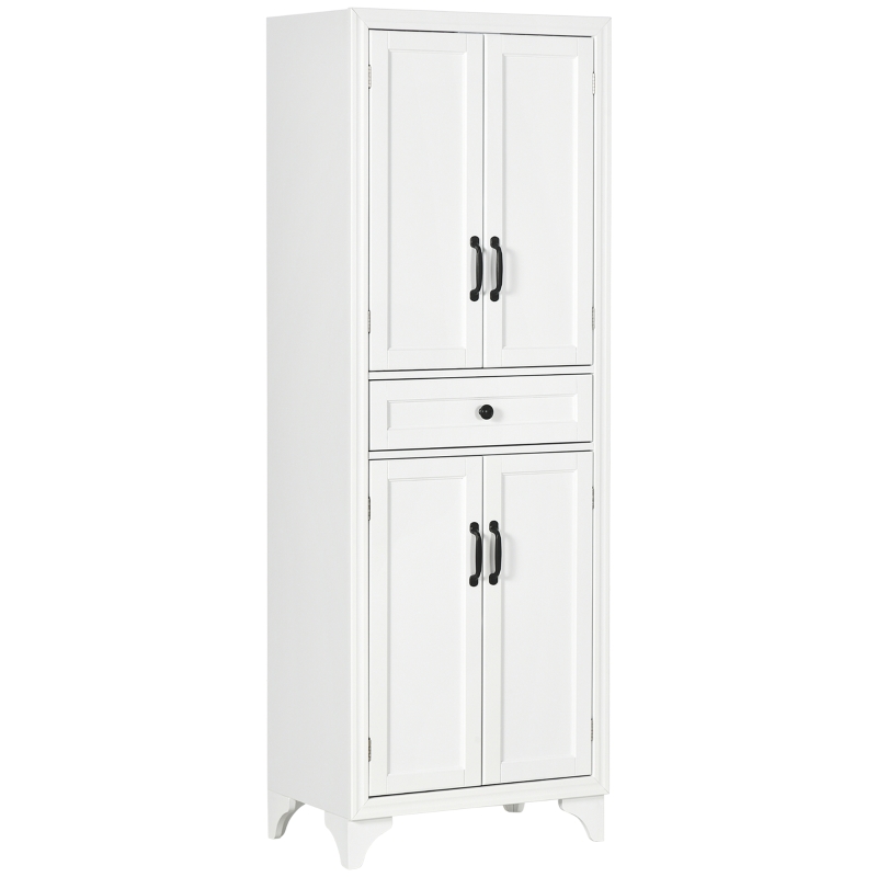 HOMCOM Bufet înalt armoire de cuisine 4 uși 2 dulapuri si 1 sertar central inaltime 170 cm cu raft reglabil alb