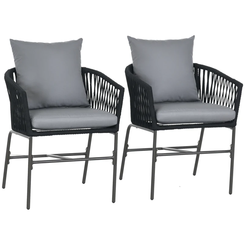 Outsunny Scaune de exterior, set de 2, perne pentru șezut și spătar, șezut confortabil, cadru metalic, Negru