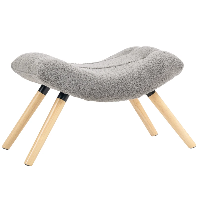HOMCOM Taburet modern cu husă din fleece și picioare din lemn, tapițat, pentru cameră de zi, dormitor, hol, Gri deschis