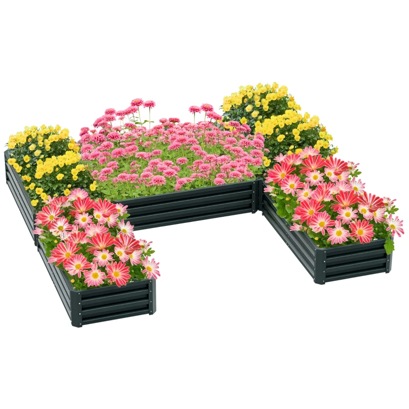 Outsunny Set de 5 jardiniere pentru gradina, pat de legume din otel, perfect pentru legume, plante si flori, verde