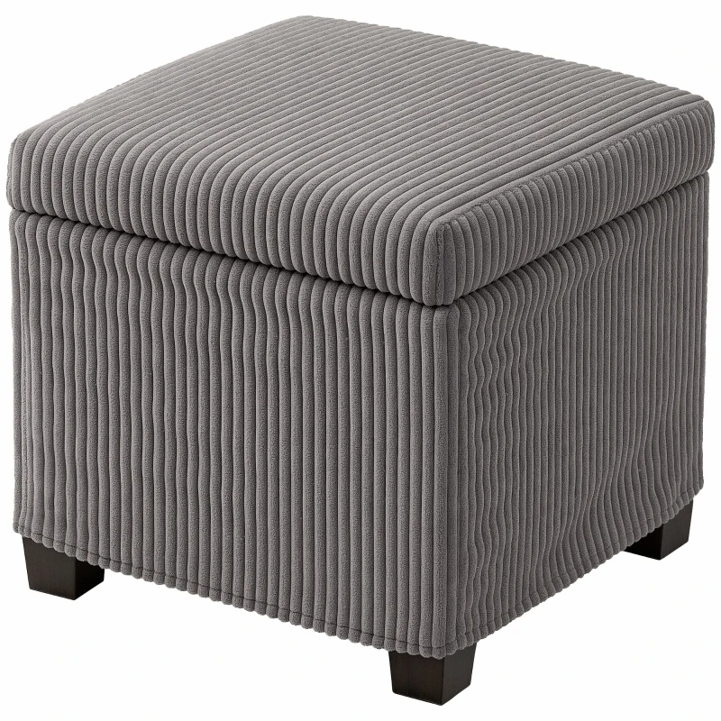 HOMCOM Cutie puf depozitare 30 L cu capac detașabil, puf ottoman cube umplutură din catifea groasă, 40 x 40 x 40 cm, gri