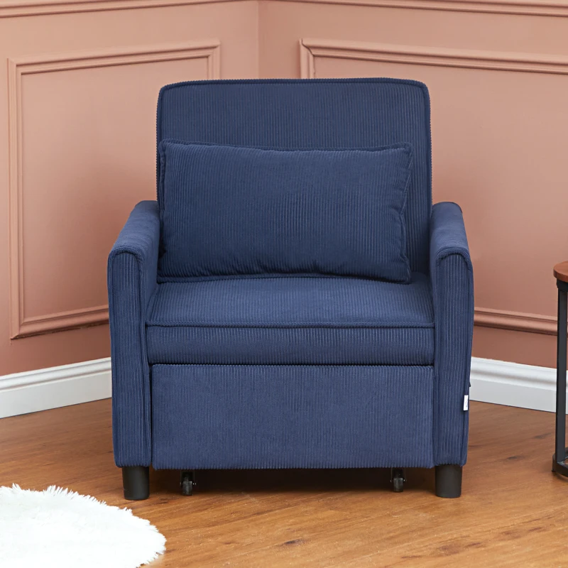 HOMCOM Fotoliu de dormit, reglabil, 3 poziții, cu material din cord, până la 120 kg, Albastru