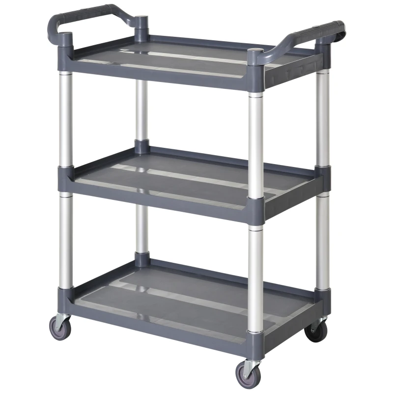 HOMCOM Cărucior de bucătărie cu 3 niveluri, 35 kg/raft, pe roți, pentru bucătărie, sufragerie, 88x44x93 cm, gri