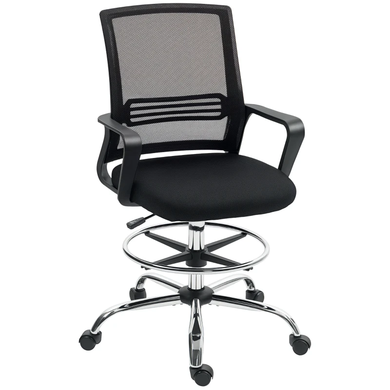 Scaun de birou HOMCOM, Scaun rotativ, Scaun de birou reglabil, cu role, Negru