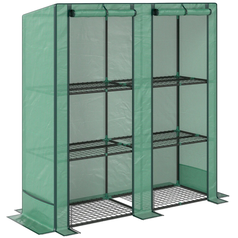 Outsunny Sera de grădină cu rafturi metalice la 3 nivele sera de balcon acoperire PE acoperiș înclinat 144 x 48 x 152 cm verde
