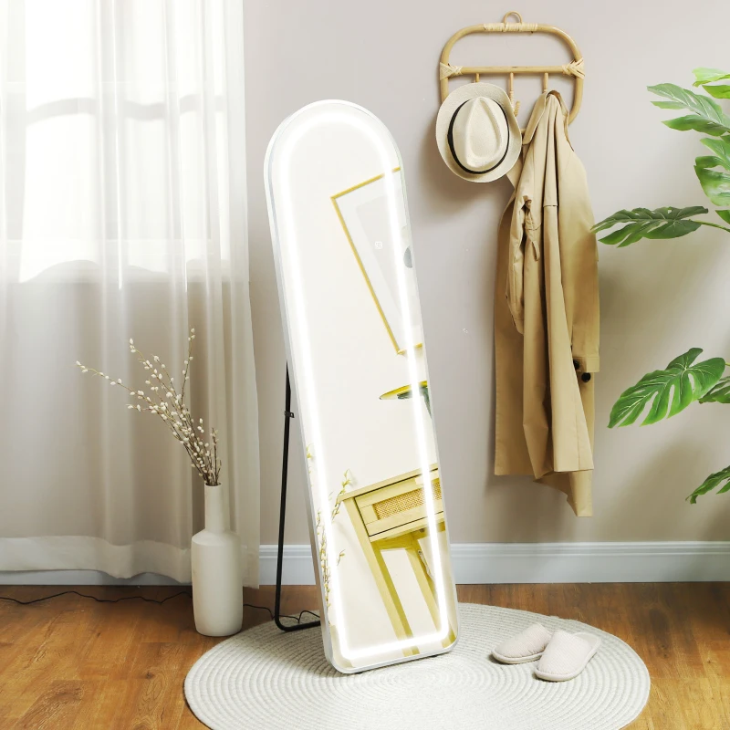 HOMCOM Oglindă completă în arc oglindă de corp cu LED 3 culori lumina reglabile funcție memorie 150 x 40 cm argintiu