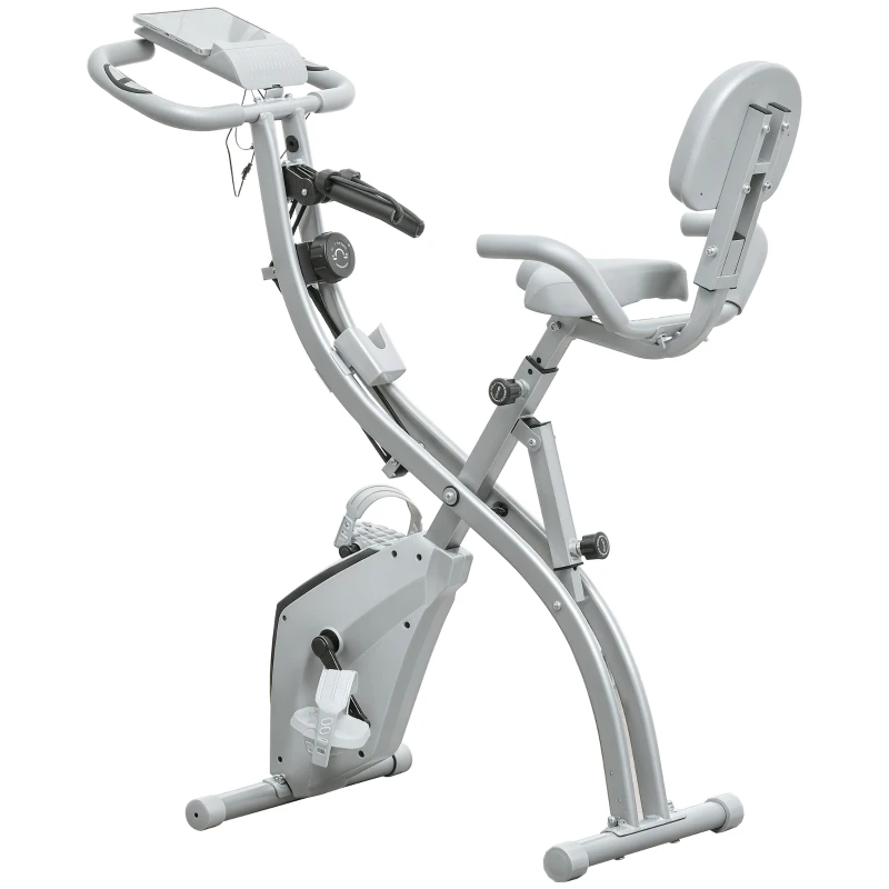 HOMCOM Bicicletă fitness pliabilă 8 niveluri de rezistență magnetică spătar șa reglabilă mânere ergonomice negru argintiu
