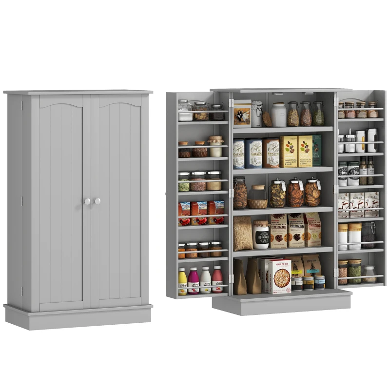 HOMCOM Dulap mobilier de bucătărie, cu 2 uși cu 5 rafturi și 12 suporturi pentru condimente - 60 x 30 x 104 cm - gri
