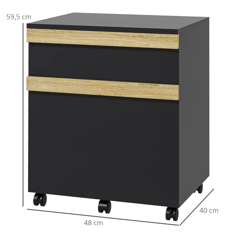Vinsetto Caisson de birou cu roți și 2 sertare glisante trieur pentru dosare 48 x 40 x 59,5 cm negru