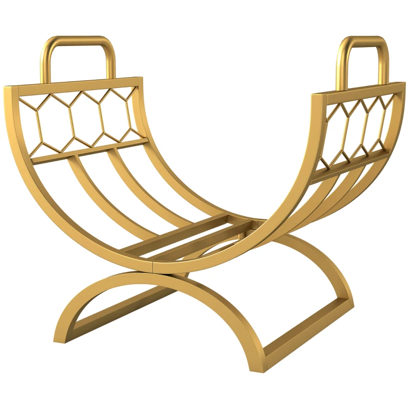 Outsunny Porte-bûches intérieur 46 x 36 x 41cm Porte-bûches pour foyer en métal doré